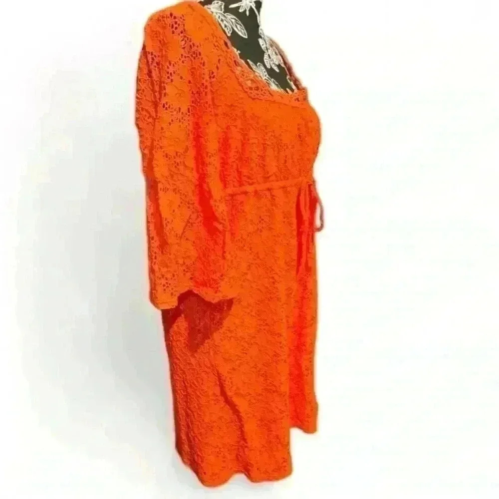 NWT- Laundry by Shelli Segal Orange Eyelet Lace Dress M Party Cocktail - Picture 2 of 5